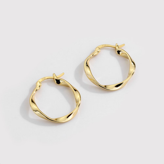 Gold Twisted Thin Rope Hoop Earrings in 925 Sterling Silver