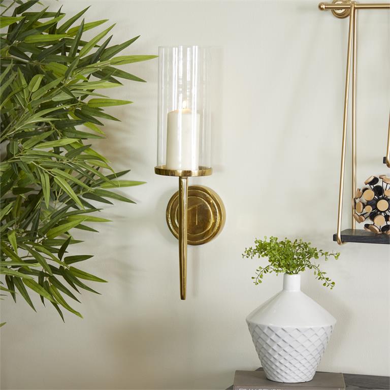 GOLD ALUMINUM METAL WALL SCONCE WITH GLASS HOLDER