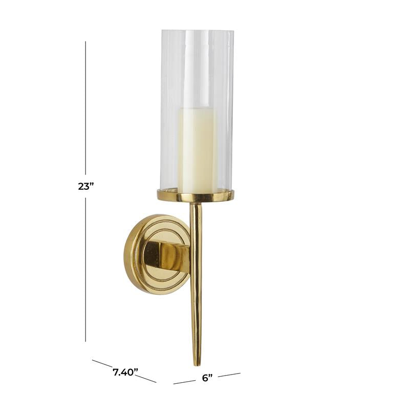 GOLD ALUMINUM METAL WALL SCONCE WITH GLASS HOLDER