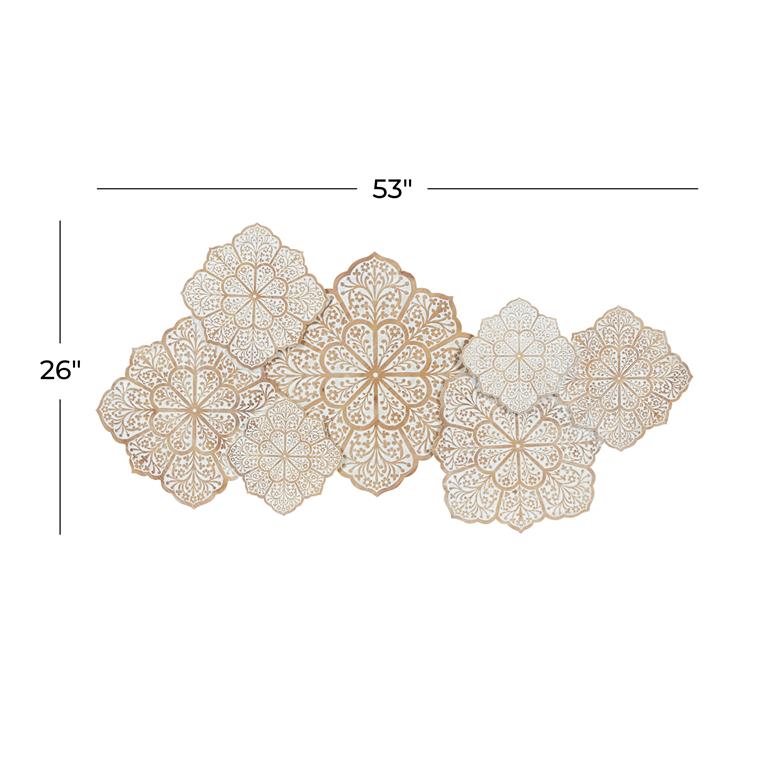 White Wood Floral Intricately Carved Wall Decor, 53" x 2" x 26"