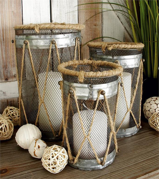 SILVER METAL PILLAR CANDLE LANTERN