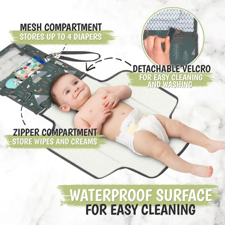 Ezee Portable Diaper Changing Pad, Foldable Changing Mat, Woods