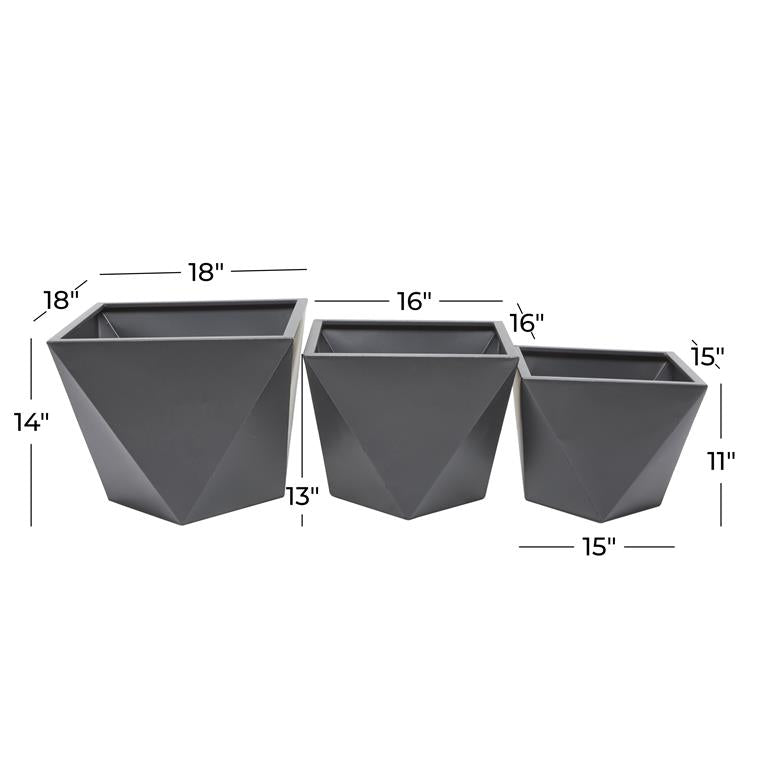 Black Metal Planters Poly 3 Pc