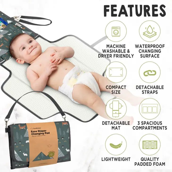 Ezee Portable Diaper Changing Pad, Foldable Changing Mat, Woods