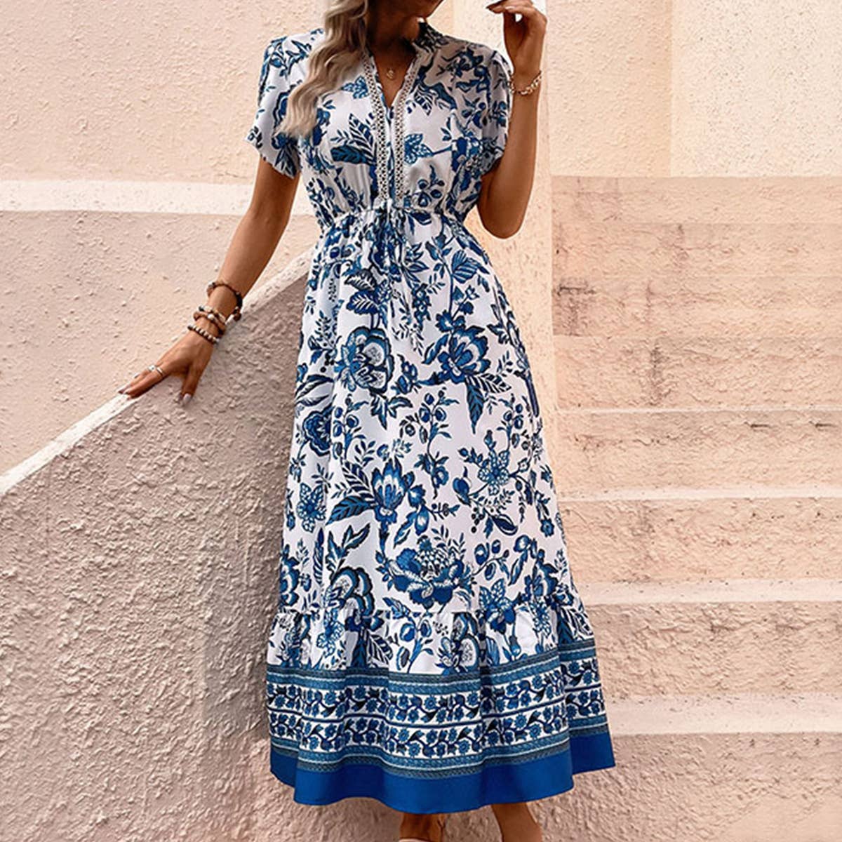 Blue printed slimming dress