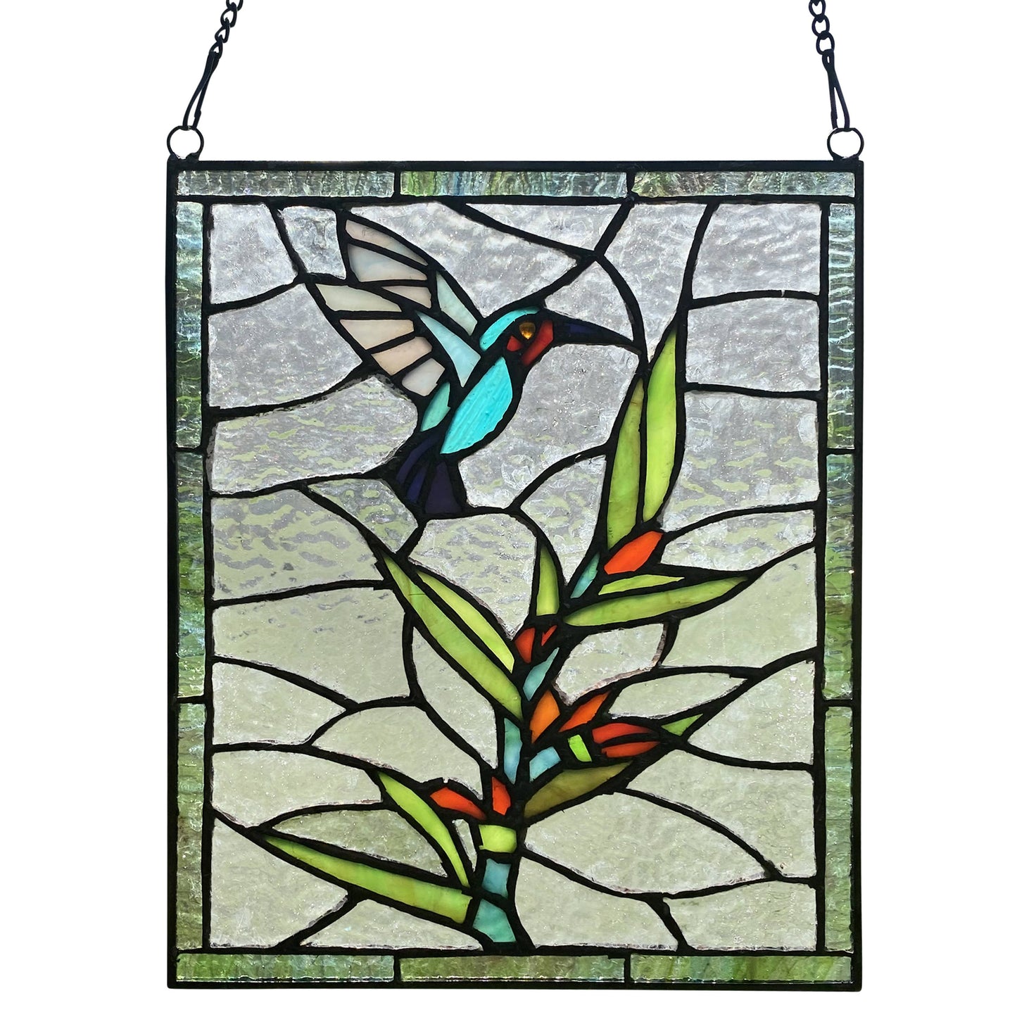 10"H Happy Hummingbird Stained Glass Window Panel