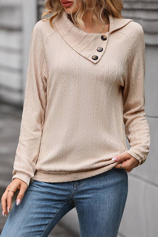 Knitting Irregular Buttoned Collar Sweatshirt