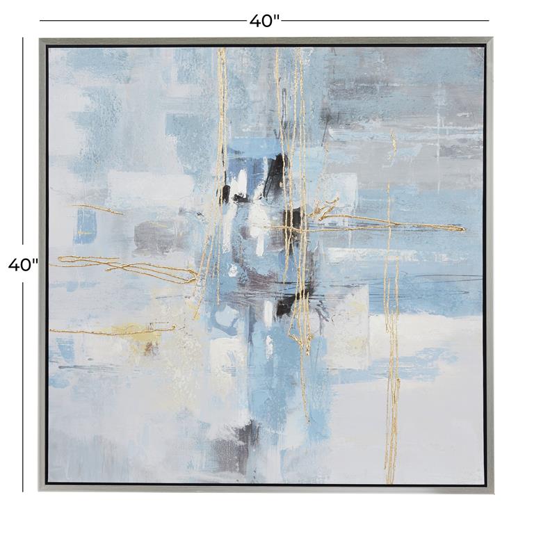 BLUE CANVAS ABSTRACT FRAMED WALL ART WITH SILVER FRAME, 39" X 2" X 40"