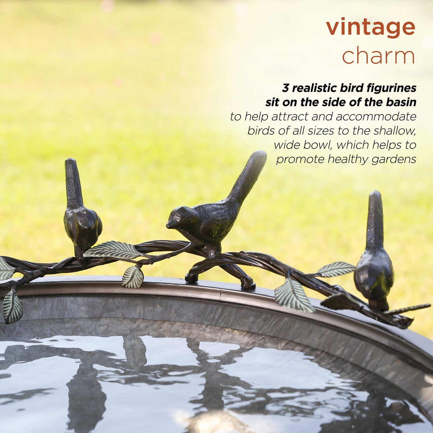 Scrollwork Metal Birdbath with Birds