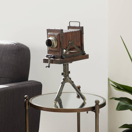 Vintage Brown Wood Camera Sculpture