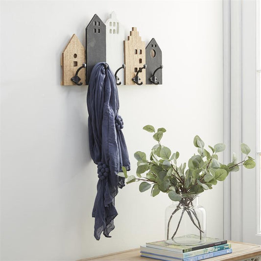 MULTI COLORED WOOD 5 HANGERS WALL HOOK