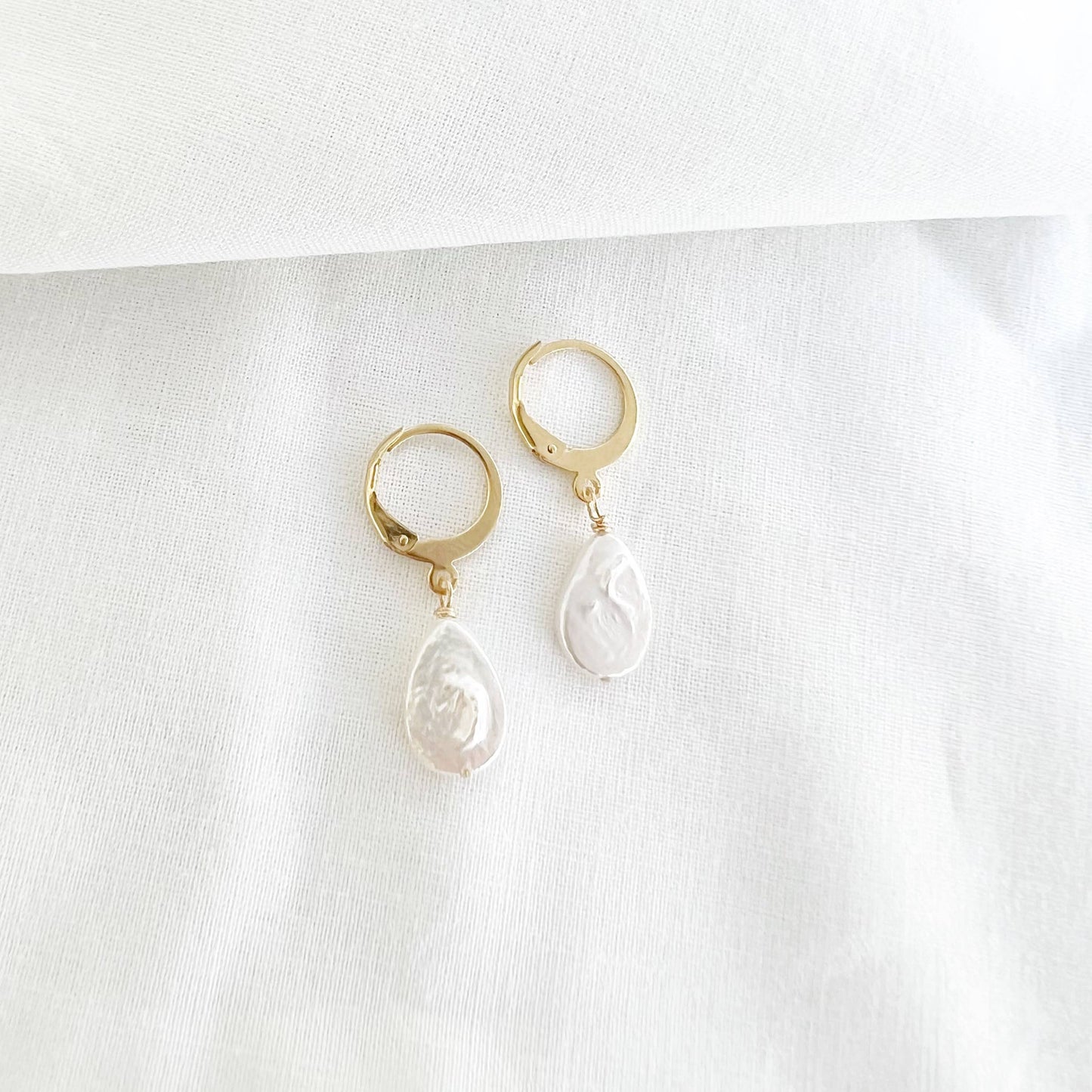 Cora Freshwater Pearl Huggie Hoops Earrings Gold Filled