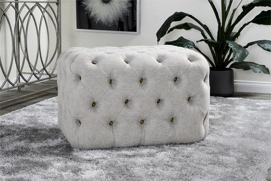 BEIGE LINEN FABRIC TUFTED OTTOMAN