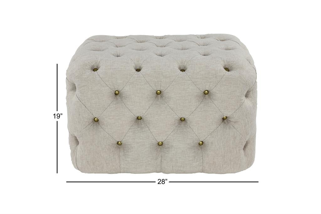 BEIGE LINEN FABRIC TUFTED OTTOMAN