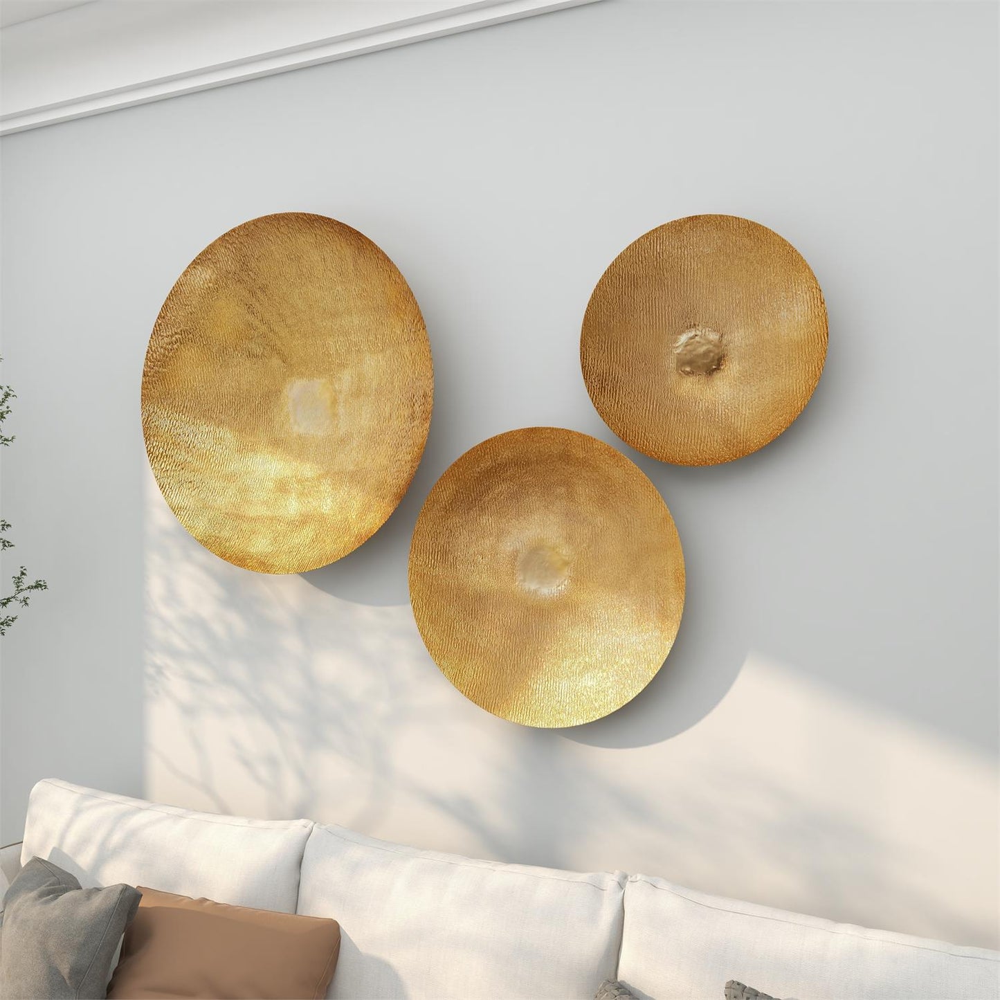 Gold Metal Plate Large Metallic Disk Wall Decor, Set of 3