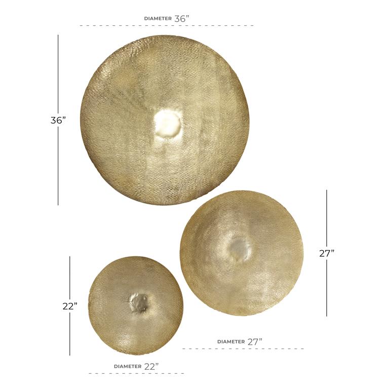 Gold Metal Plate Large Metallic Disk Wall Decor, Set of 3