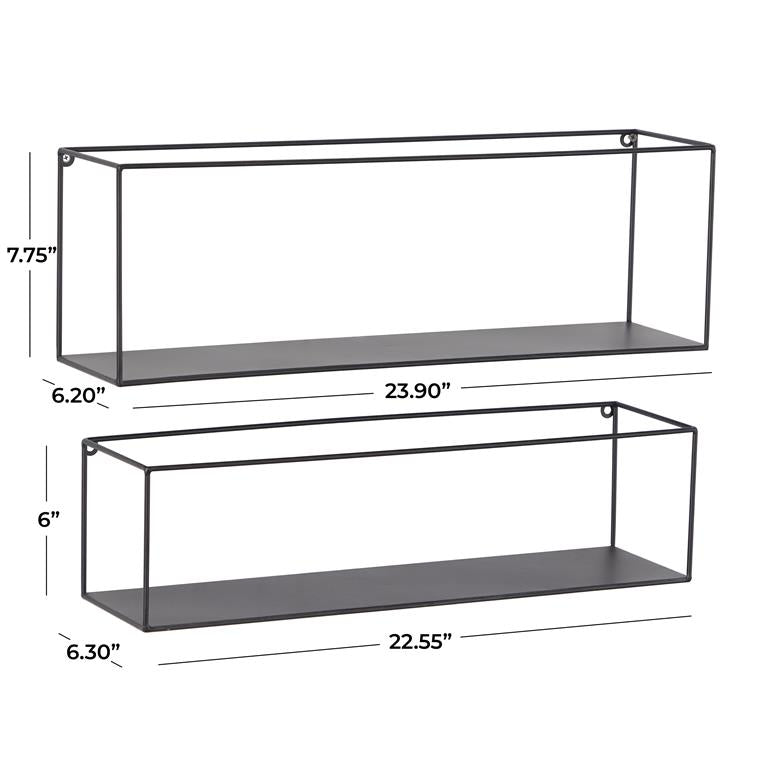 BLACK METAL 2 SHELVES WALL SHELF, SET OF 2 24", 23"W