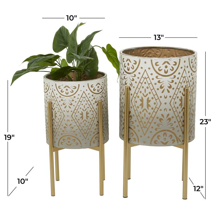 CREAM METAL PLANTER WITH REMOVABLE STAND, SET OF 2