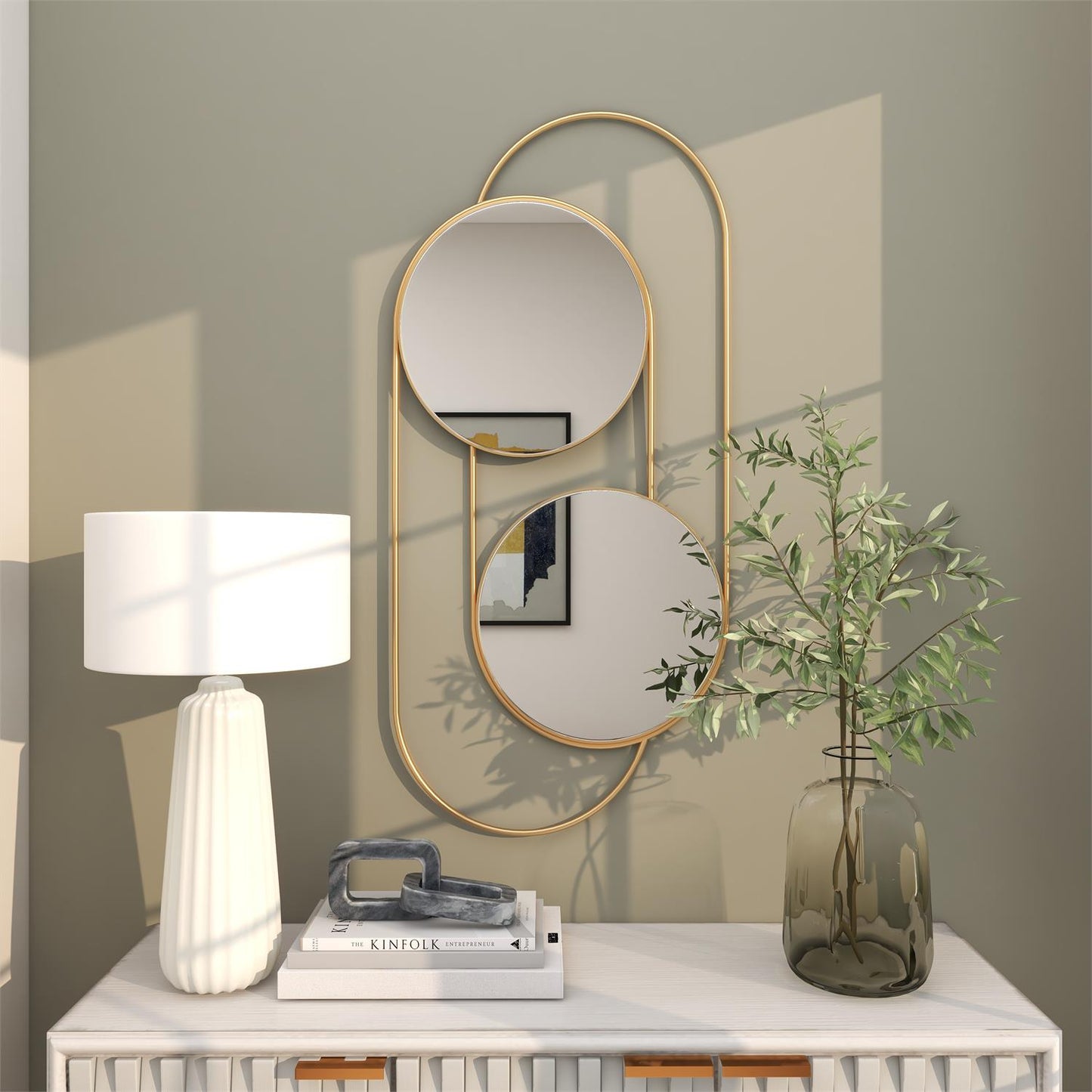 GOLD METAL LAYERED OVAL WALL MIRROR