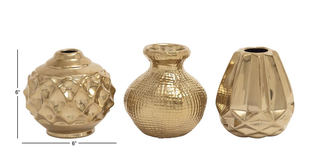 GOLD CERAMIC VASE WITH VARYING PATTERNS