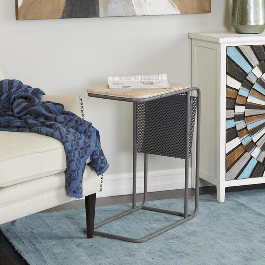 Gray Metal Accent Table with Brown Wood Top and Storage