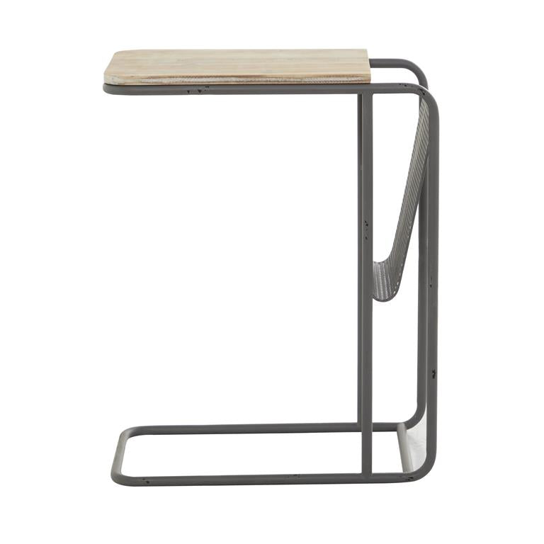 Gray Metal Accent Table with Brown Wood Top and Storage