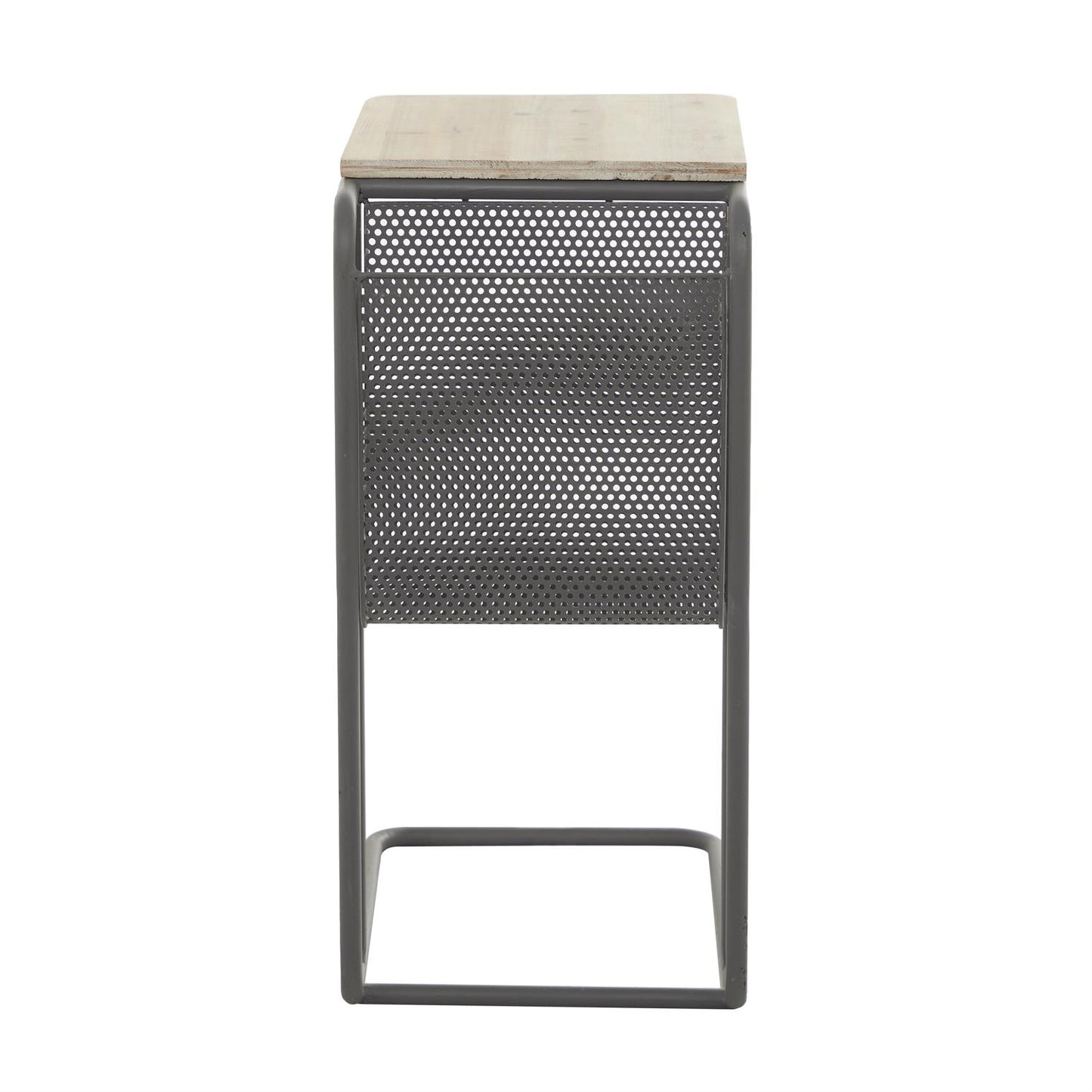 Gray Metal Accent Table with Brown Wood Top and Storage