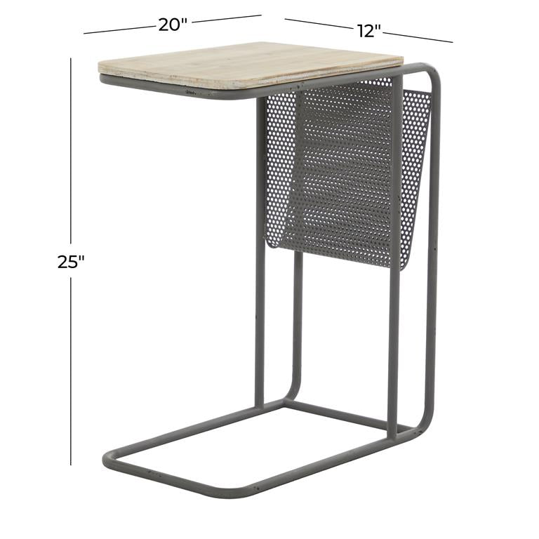 Gray Metal Accent Table with Brown Wood Top and Storage