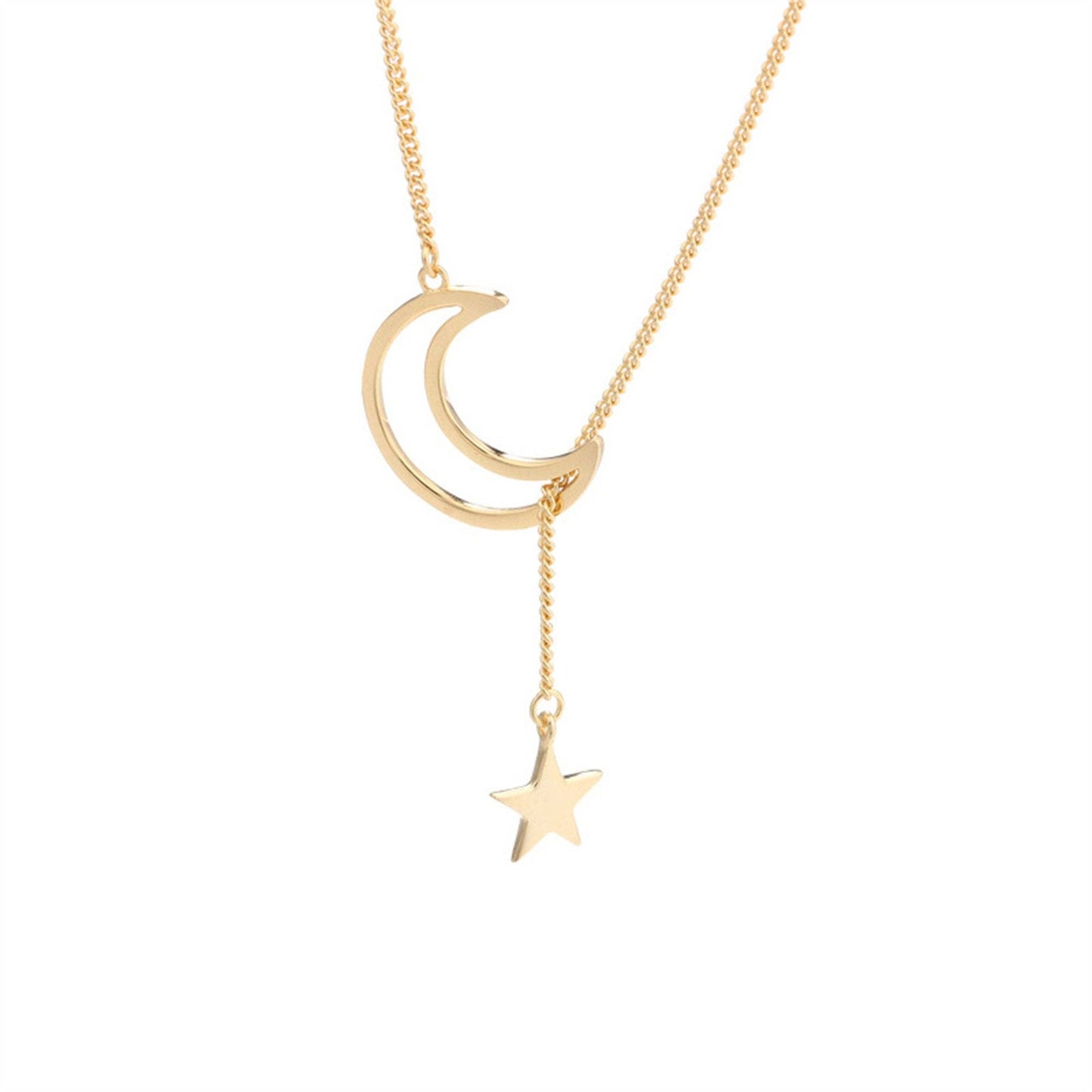 Moon Star Charm Lariat Y Necklace in 925 Sterling Silver