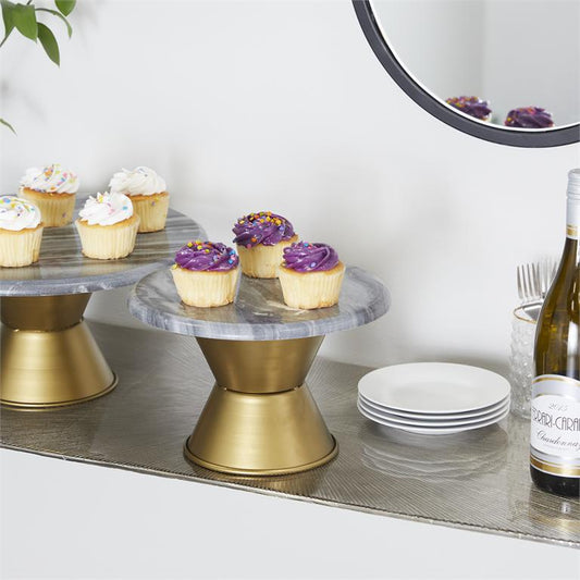 GRAY CERAMIC CAKE STAND WITH GOLD BASE