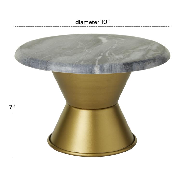 GRAY CERAMIC CAKE STAND WITH GOLD BASE