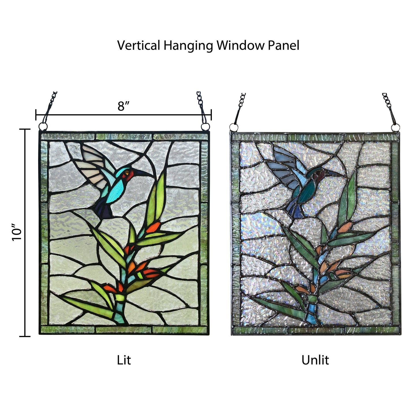 10"H Happy Hummingbird Stained Glass Window Panel