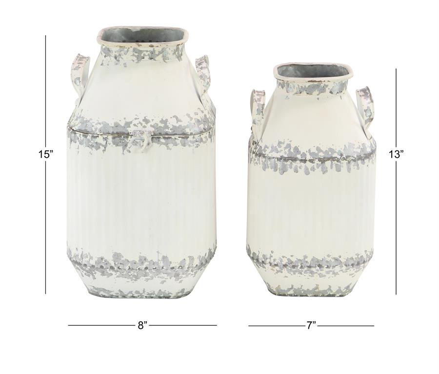 WHITE DISTRESSED GALVANIZED METAL DECORATIVE VASE