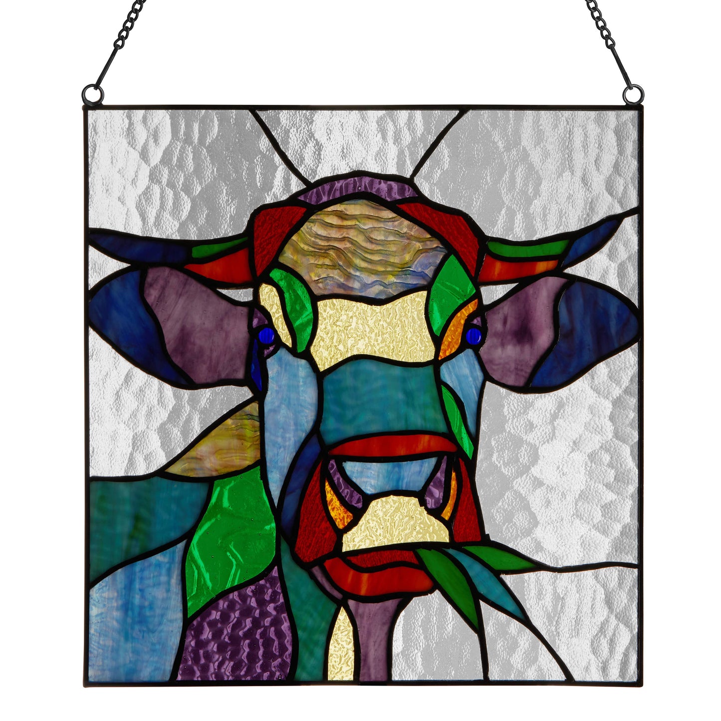 12.5"H Colton the  Multicolor Cow Stained Glass Window Panel