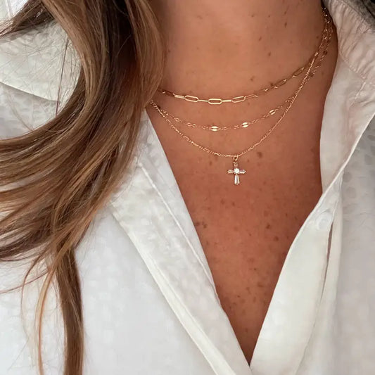 CZ Cross Pendant Necklace Gold Filled Petite