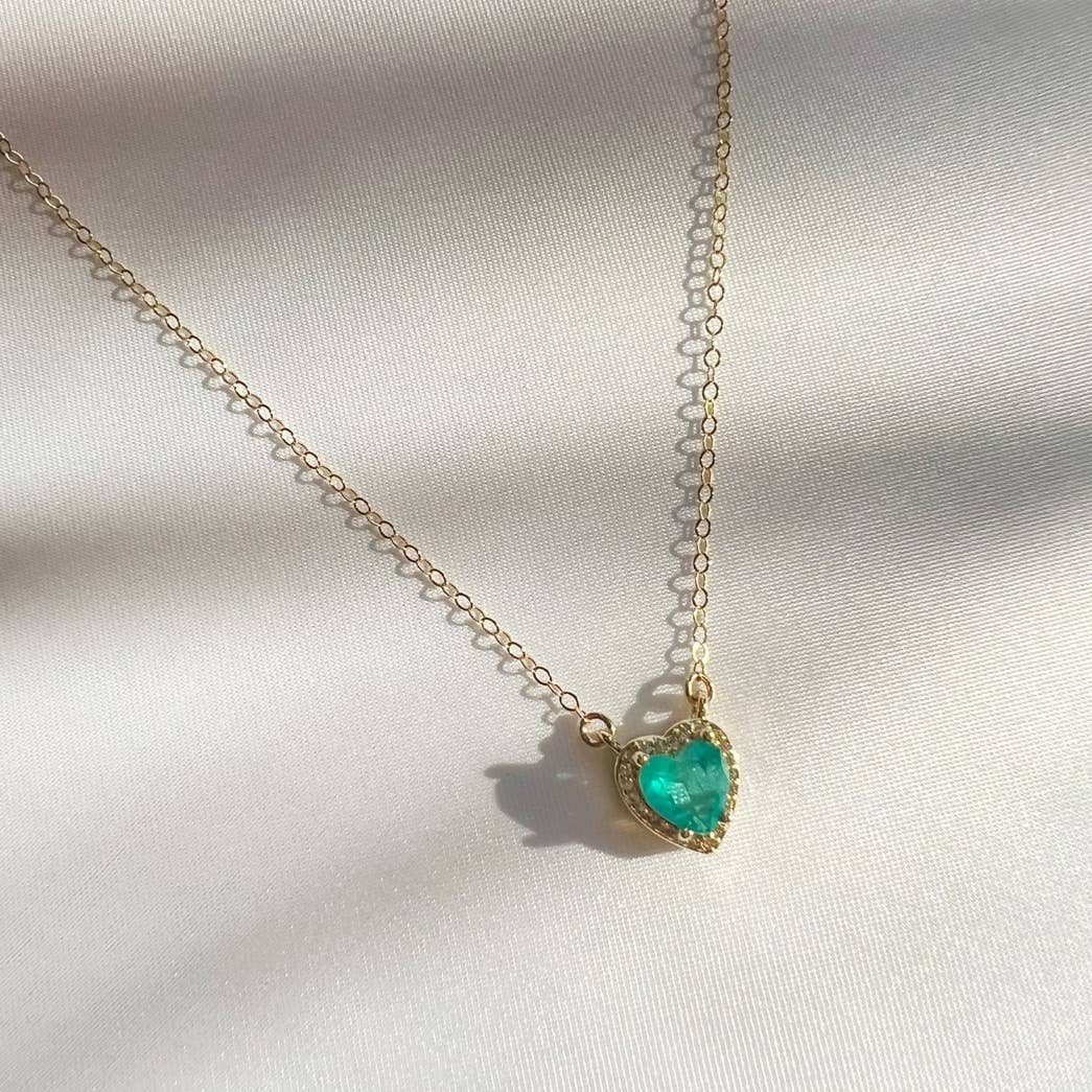 Green With Envy Emerald Heart Necklace Gold Filled