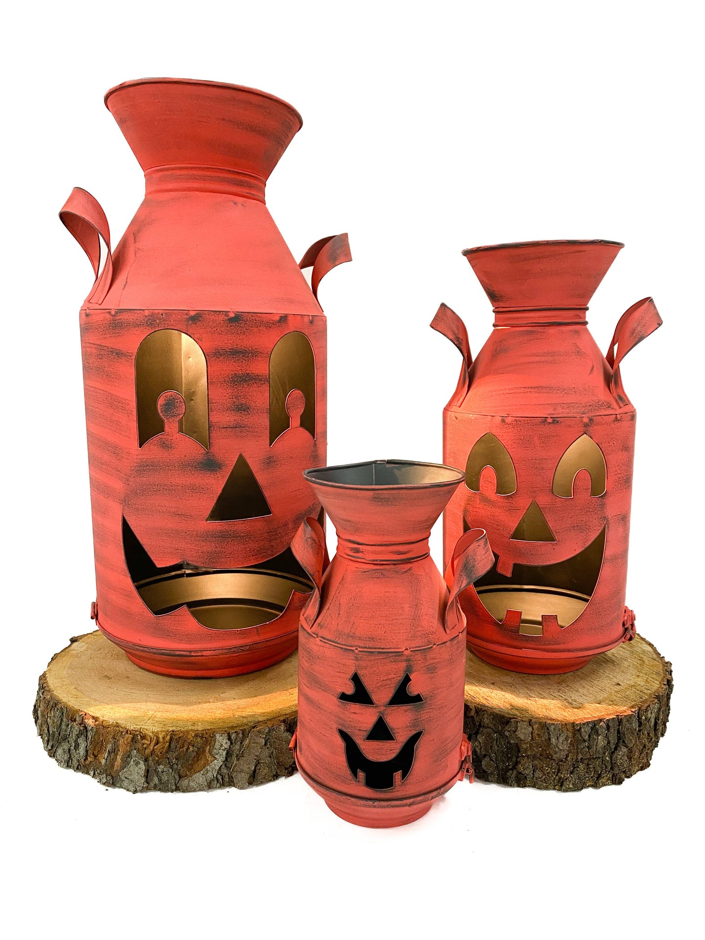 Orange Pumpkin Milkcans Set of 3 5x9, 6x13 and 8x18in