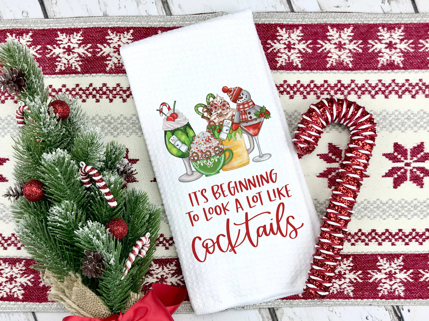 Christmas Cocktails Kitchen Towel, Holiday Home Decor