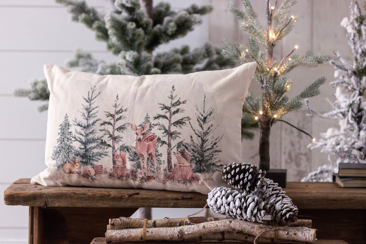 Lumbar Pillow - Winter Animals in Forest