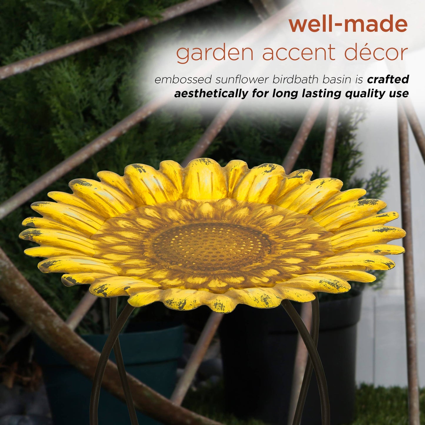 Embossed Metal Sunflower Birdbath