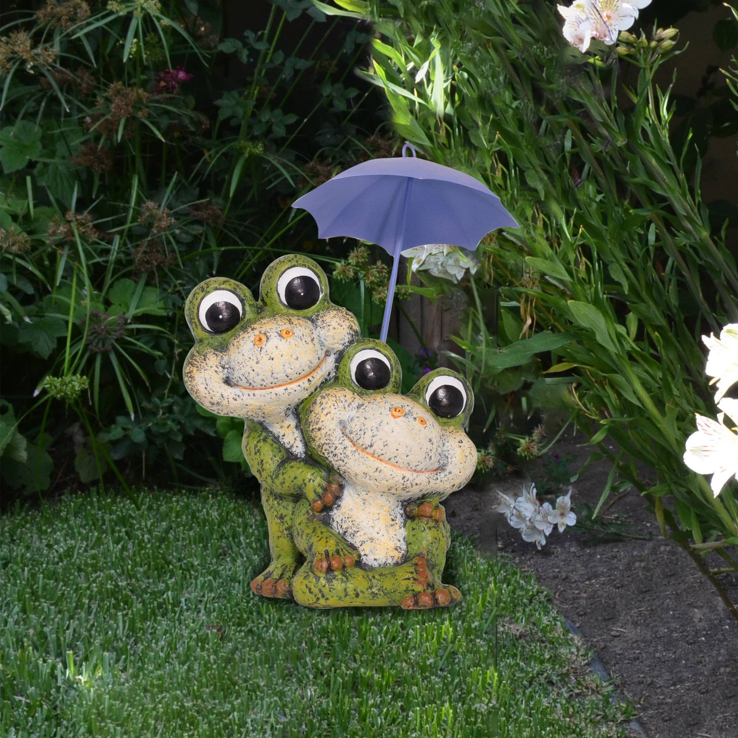 Frog Duo with Purple Umbrella Statue