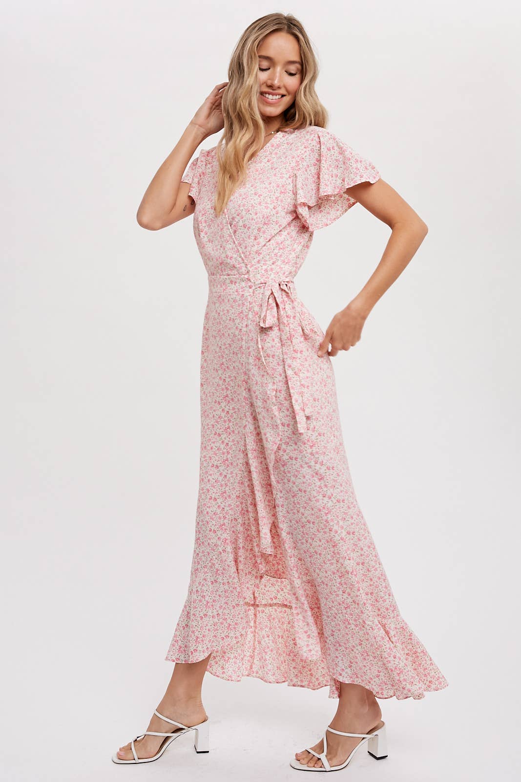 DITSY PRINT RUFFLE HEM MAXI WRAP DRESS