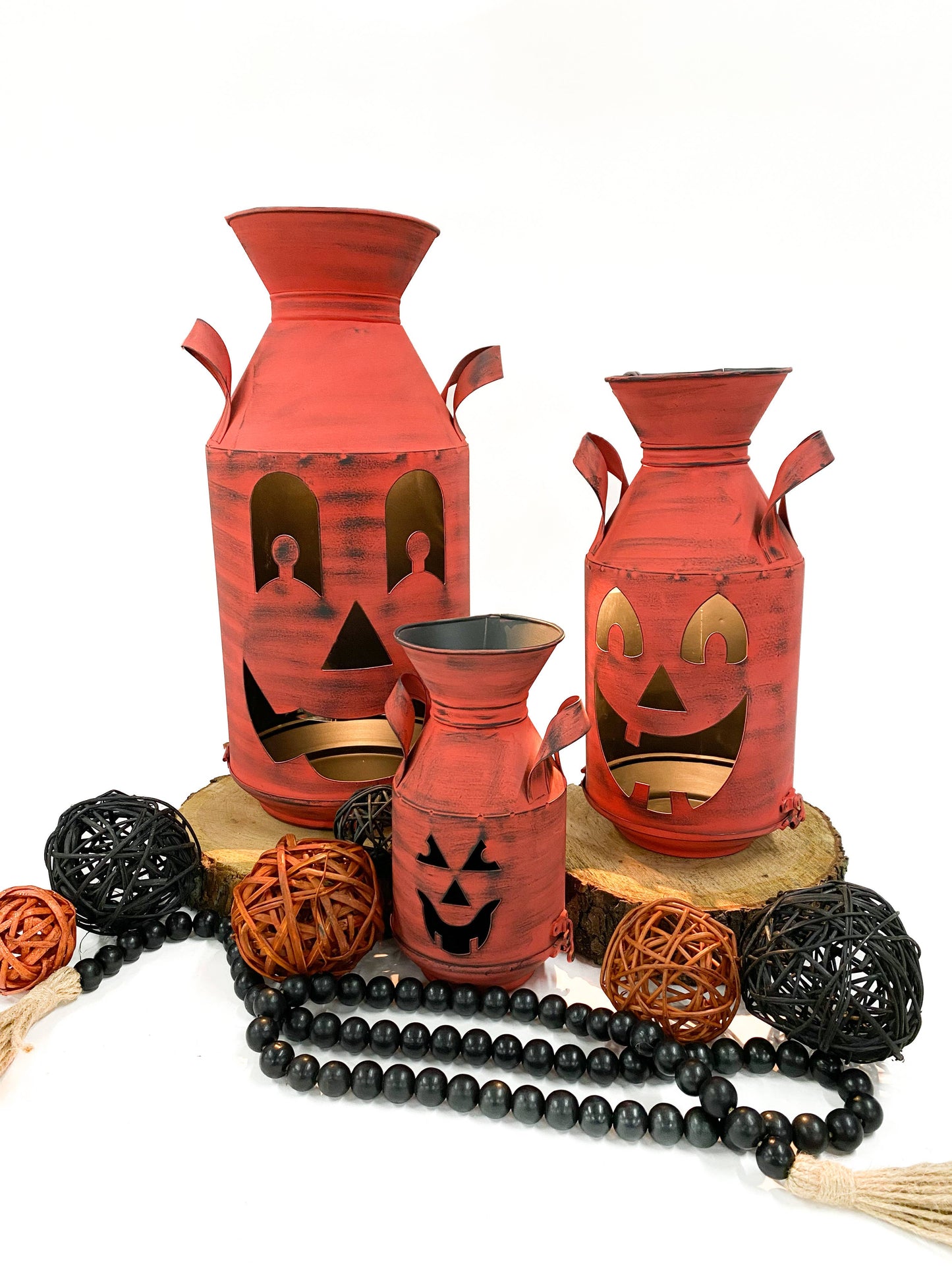 Orange Pumpkin Milkcans Set of 3 5x9, 6x13 and 8x18in