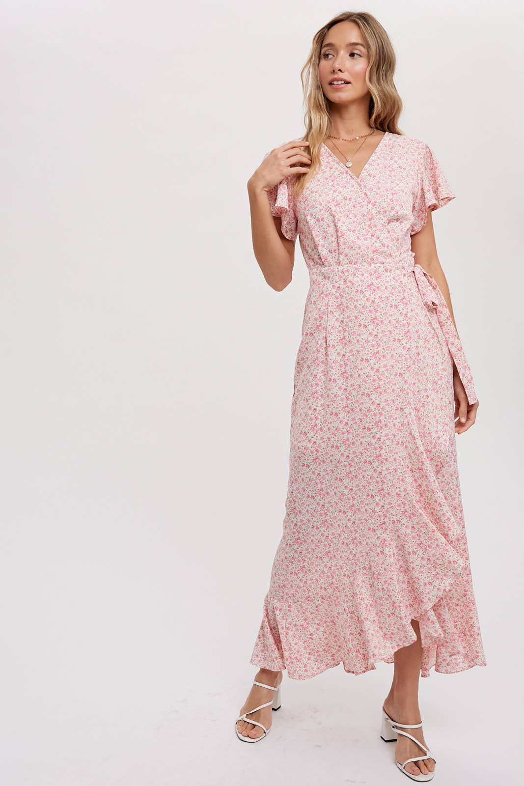 DITSY PRINT RUFFLE HEM MAXI WRAP DRESS