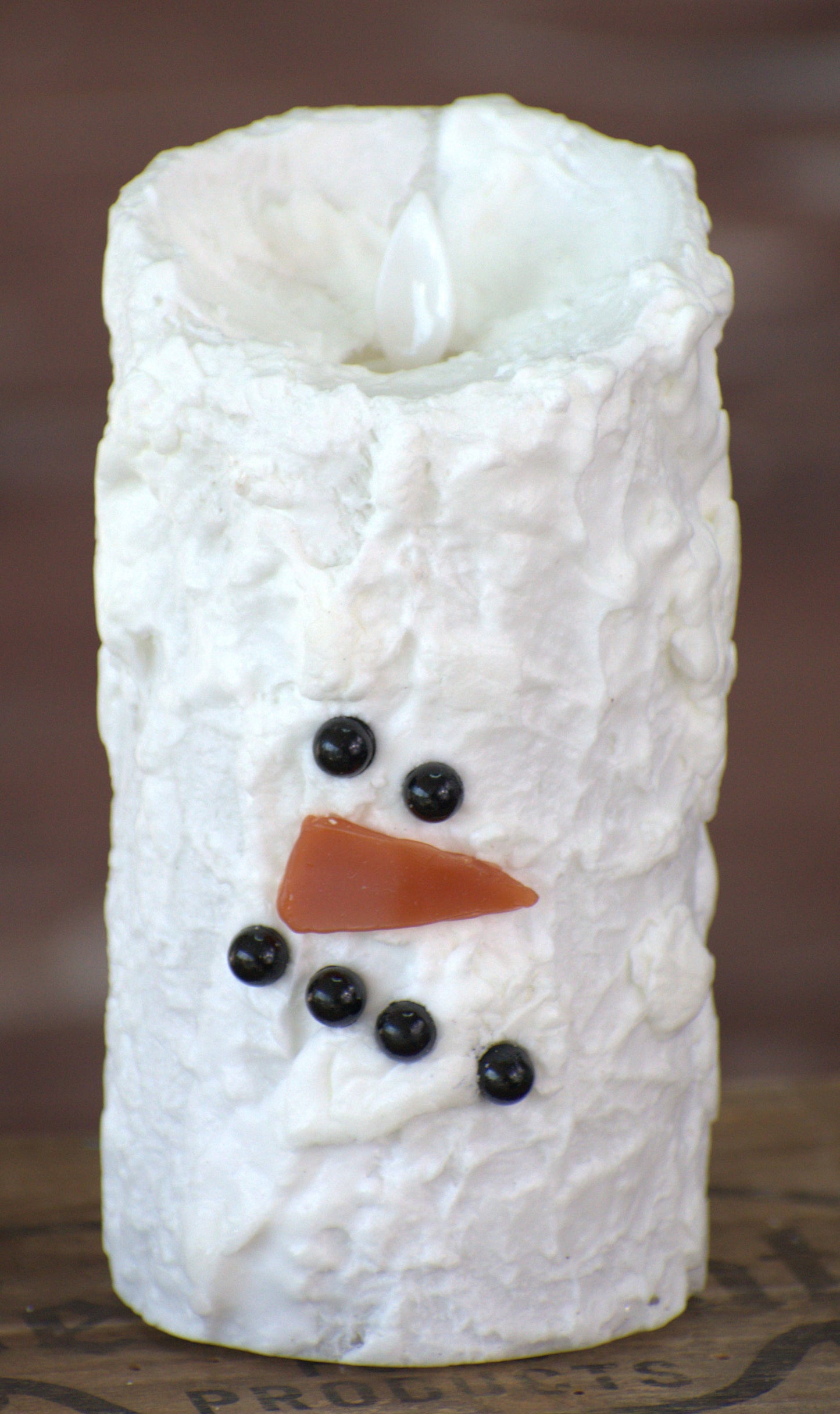 Snowman Bumpy White Moving Flame LED Candle 3in by 7in