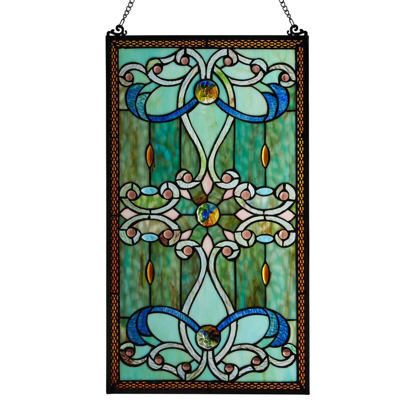 26"H Wyatt Green Stained Glass Window Panel