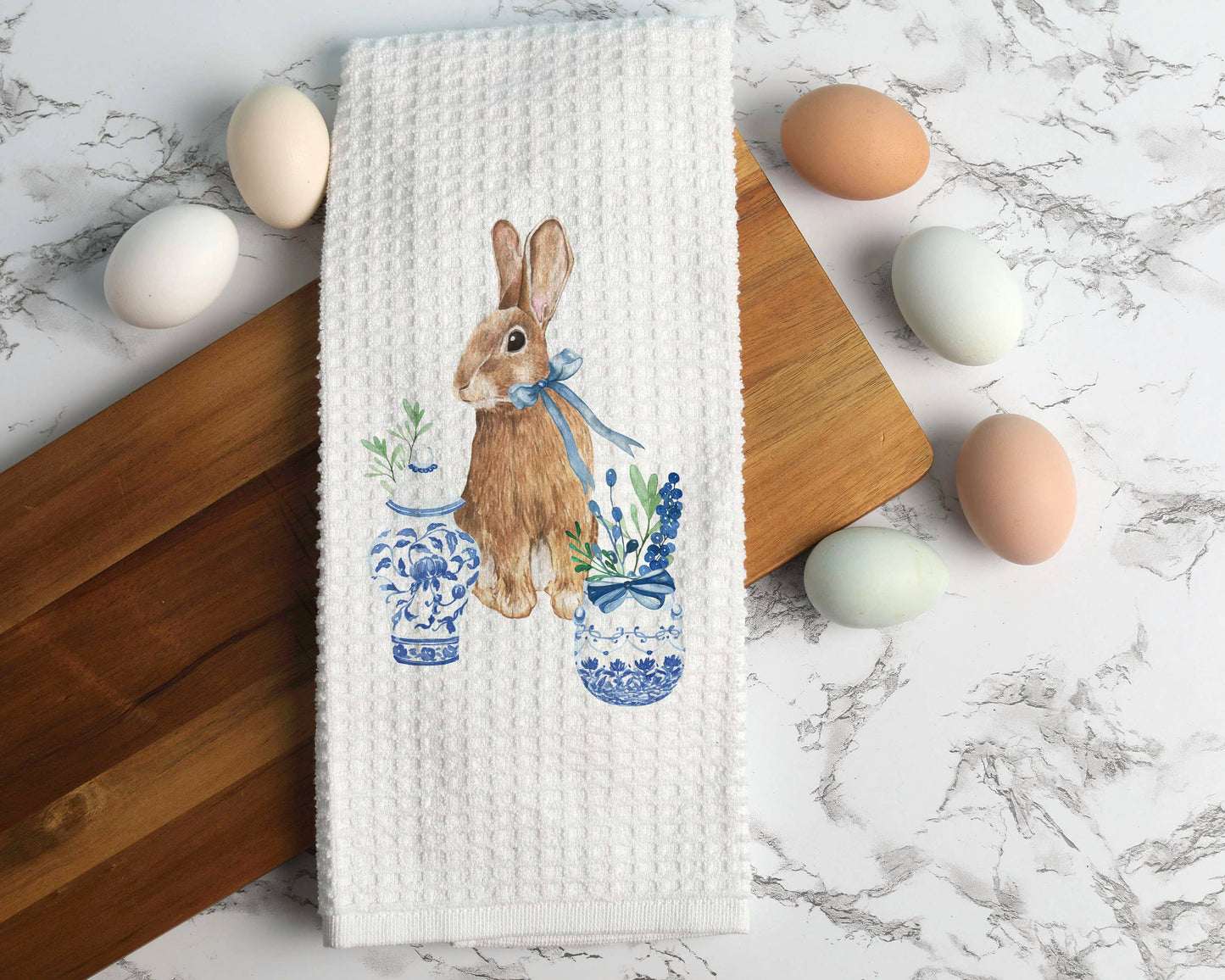 Chino Bunny Towel, Chinoiserie Kitchen Towel, Spring Decor