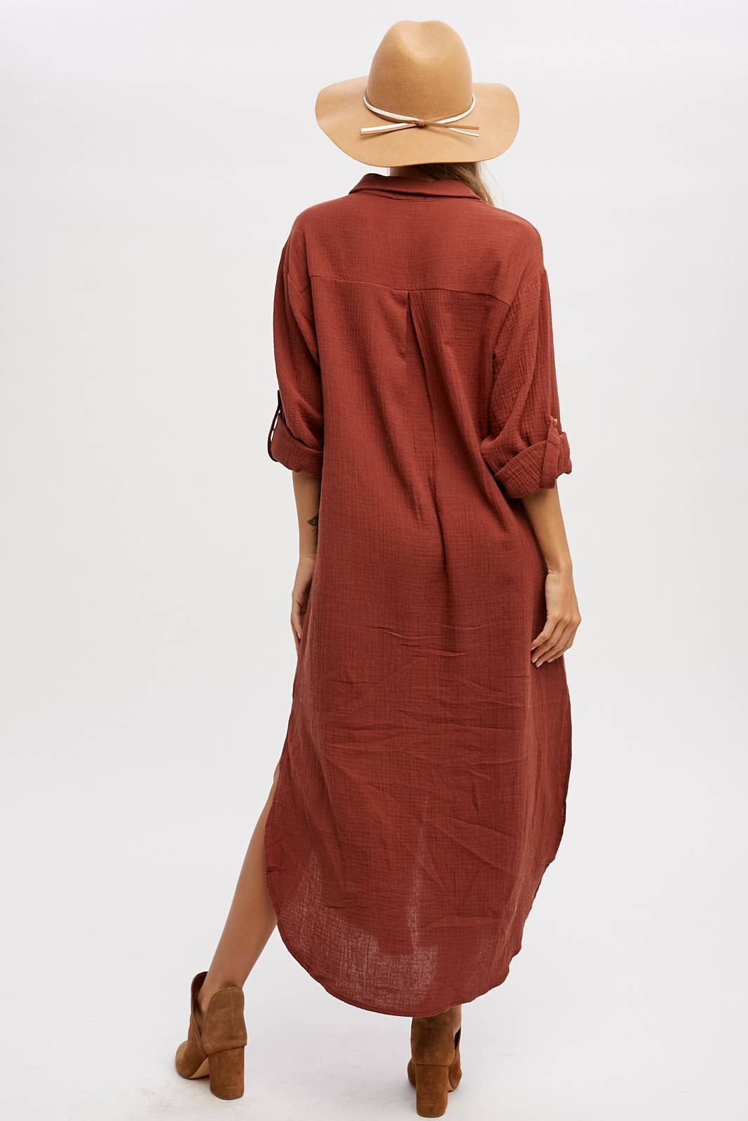 BUTTON UP MAXI SHIRT DRESS WITH POCKET