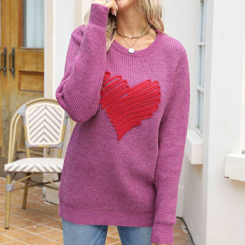 Cute Love Heart Graphic Valentine Knit Pullover Sweater