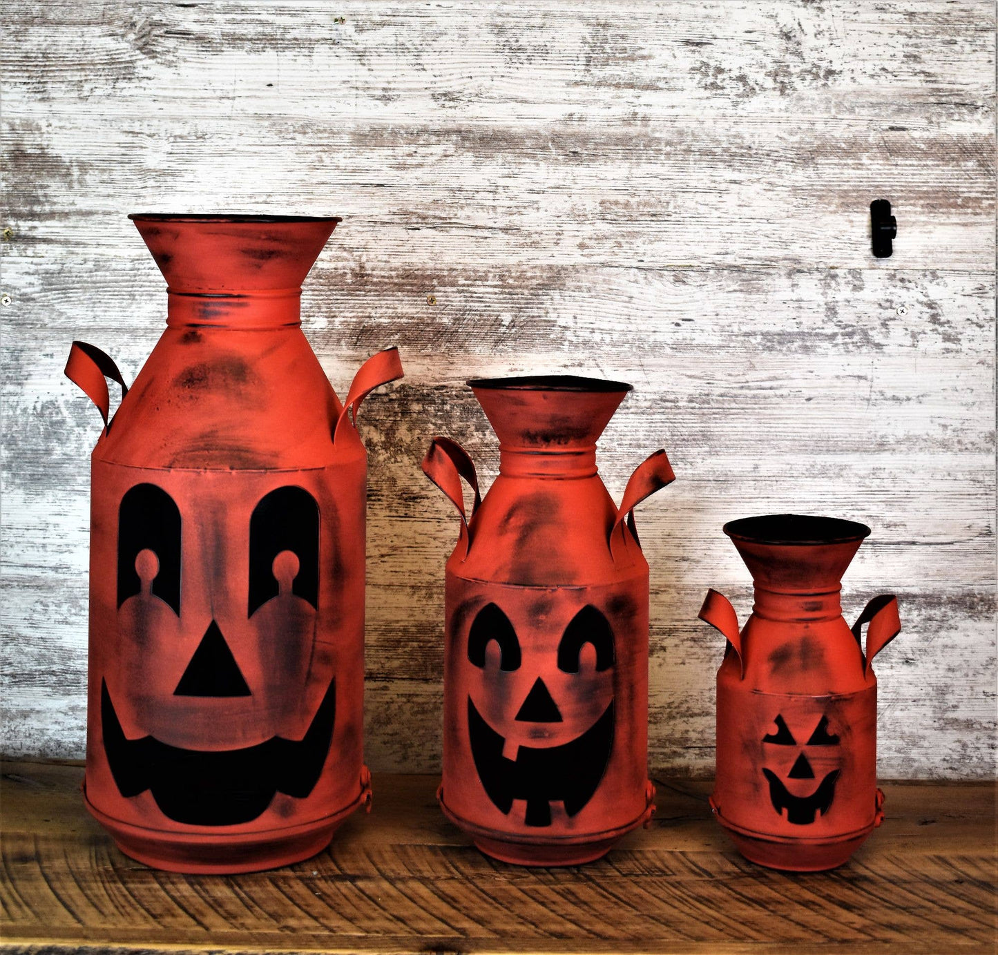 Orange Pumpkin Milkcans Set of 3 5x9, 6x13 and 8x18in